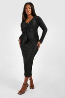 vestido plus midaxi cruzado plisado negro