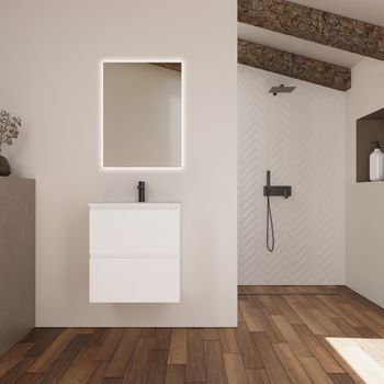 Conjunto De Baño Kaji | 60 Cm Blanco | Dos Cajones | Lavabo Empotrado | Mueble Montado | No Incluye Espejo | Alday
