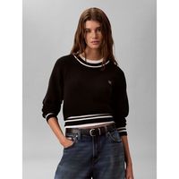 calvin klein jeans jersey woven label crewneck para mujer