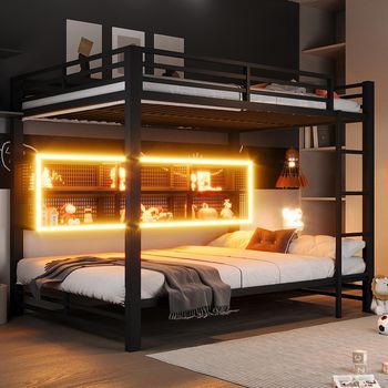 Sweiko Litera 140x200 Cm, Armarios Integrados, Led, Estructura Robusta, Negro