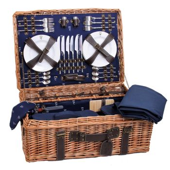 Cesta de picnic de mimbre y cuero champs-elysées azul para 6 personas