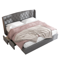 cama con cabecero y 4 cajones - 180 x 200 cm - terciopelo - somier - gris