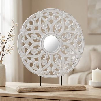 Mandala de sobremesa calado de madera blanca 40x47 cm