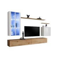 conjunto de muebles de salon mural switch xii diseno color roble wotan y blanco brillante