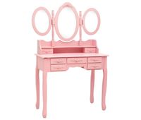 tocador - tocador de maquillaje - mesa de tocador con taburete y espejo triple plegable rosa