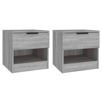 Pack 2 Uds Mesitas De Noche | Mesa Auxiliar | Mesilla Madera Contrachapada Gris Sonoma