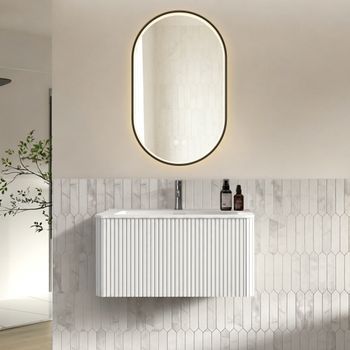 Conjunto De Mueble De Baño Con Lavabo Y Espejo Led, Suspendido, Blanco, 80 Cm