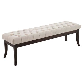 Banco con patas de madera y asiento en Tela Crema
