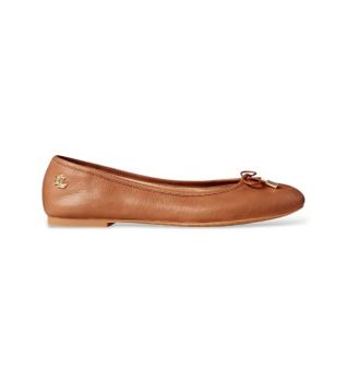 Lauren Ralph Lauren para mujer. 802940603002 Bailarinas Jayna de piel marrón (39), Plano, Ninguno, Casual, Clásico