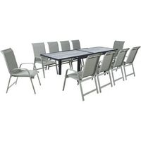 mesa y sillas de jardin lagos de aluminio extensible - 140280 x 90 x 76 cm - asientos 10 - gris claro
