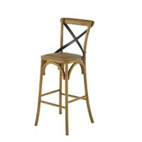 taburete alto con respaldo de madera de fresno acero negro y ratan alt 75