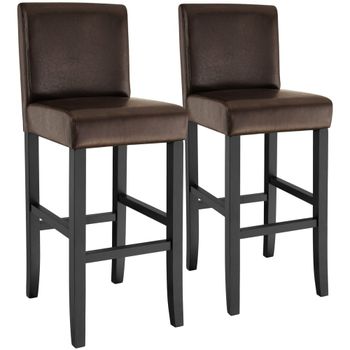2 taburetes altos acolchados, reposapiés, altura 76 cm, marrón