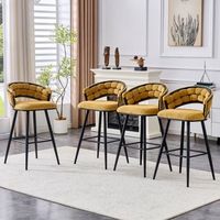 juego de 4 taburetes de bar terciopelo amarillo patas negras y respaldo trenzado