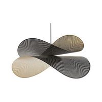 lampara colgante metal pantallas curvas perforadas negro y oro doyles
