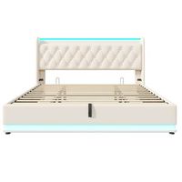 cama con almacenaje de piel sintetica de 180x200cm con led y enchufes usb y tipo c blanco