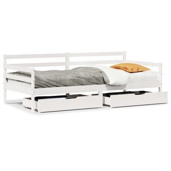 Cama Individual | Sofá Cama Con Cajones Madera Maciza De Pino Blanco 90x200 Cm Cfw74523