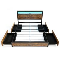 costway estructura de cama dobleking de metal cabecero de luz led rgb 4 cajones de almacenamiento conexion usb plataforma de cama