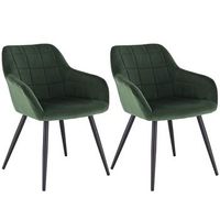 set 2 sillas de comedor con reposabrazos silla de cocina silla de salon en terciopelo patas de metal oscuro - verde - woltu