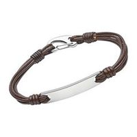 pulsera de cuero marron cierre de langosta placa de grabado