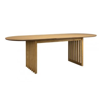 Mesa de comedor ovalada extensible de roble claro