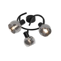lampara de techo art deco negra 3 luces con cristal ahumado