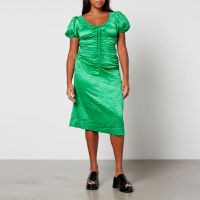 ganni crinkled cotton-satin midi dress - eu 44 uk 16