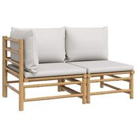 conjunto de muebles de jardin 2 uds  mesa y sillas bambu y cojines gris claro