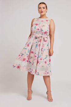 Yours London Vestido Rosa Floral Estilo Skater, Mujer Curvy Y Tallas Grandes, Yours London