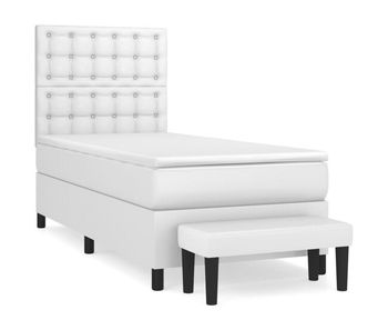 Cama box spring con colchón cuero sintético blanco 80x200 cm botones