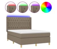 cama box spring colchon y luces led tela gris taupe 140x190 cm diseno de botones