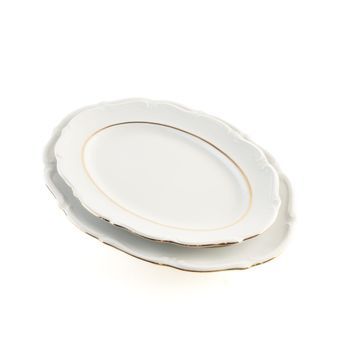 Rhein Juego De 2 Fuentes Ovaladas Para Servir, Porcelana Blanca Con Borde Dorado - 33x22 Cm Para Sushi, Entradas, Canapés O Postres - Elegantes Para Buffet, Eventos Y Fiestas