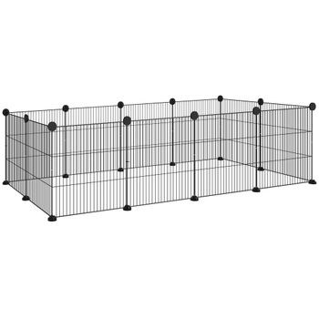 PawHut Parque Metálico para Animales Pequeños de 12 Paneles Desmontable Diseño DIY para Erizo 140x70x35 cm Negro