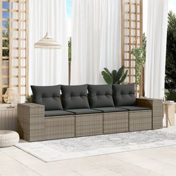 Conjunto De Sofás De Jardín 4 Uds | Mueble Jardin Mesa Y Sillas Y Cojines Ratán Sintético Gris Cfw573643