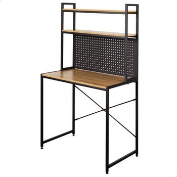 Mesa Escritorio Con Estantería 2 Estantes Y Panel Perforado 84x50x148 Cm Max Home - Acero Negro Y Madera.