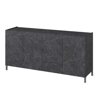 Aparador melamínico efecto mármol negro, 174x40x84 cm