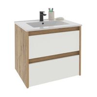 mueble de bano suspendido nilo 60 2 cajones en colores blanco y roble kraft 595x60x455 cm