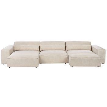 Moderno Sofá Esquinero Modular 3 Plazas Con Otomana Tapizado De Terciopelo Beige Derecho Hellnar