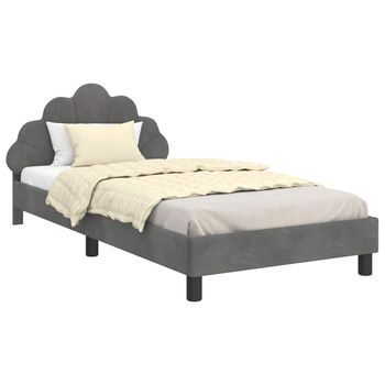 Cama Individual | Cama Para Niños Con Cabecero Gris Oscuro 90 X 200 Cm Terciopelo