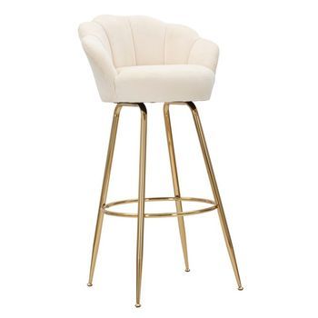Silla De Bar De Metal Dorado Y Asiento De Tela Beige Cm 55x53x110