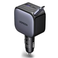 cargador de coche usb pd de 90 w ugreen con 2 puertos usb-a  usb-c  type-c cable retractil compatible con carga rap