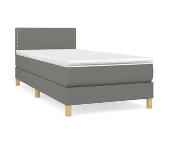 Cama box spring con colchón tela gris oscuro 90x200 cm liso con clavos
