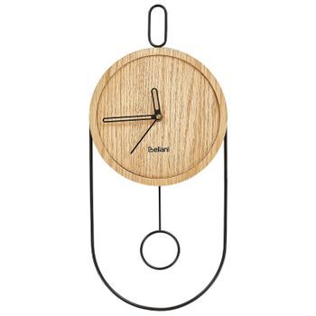 Reloj De Pared Decoración Colgante 20 X 45 Cm Diseño Sin Números Péndulo Mdf Madera Clara Sierre
