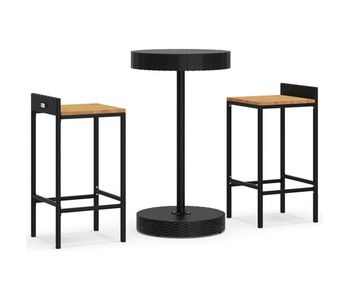 Mesa bar y taburetes jardin 3 piezas madera acacia ratán pe negro