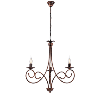 Alma - Lámpara De Araña De Hierro Lacado En Negro Con Decoración. Lámpara De Cobre Antiguo De 3 Luces, 120 Cm, Ø50 Cm, Bl130-3-nr