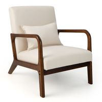 costway silla decorativa moderna con estructura de madera de caucho almohada lumbar almohadillas de fieltro antideslizantes para oficina