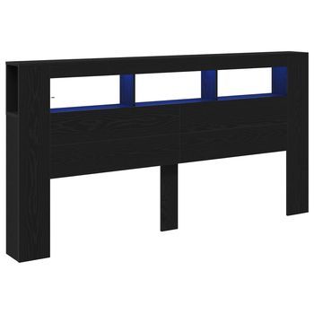 Cabecero，panel De Cabecero Led Con Estante Roble Negro 200 X 18,5 X 103,5 Cm