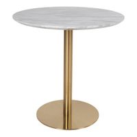 mesa de comedor redonda efecto marmol con base de laton