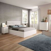 conjunto muebles dormitorio habitacion estilo nordico blanco 150 cm cabecero  2 mesitas  cama  comoda