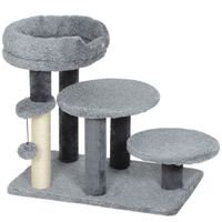 pawhut arbol rascador y escalera para gatos base ancha tejido de felpa poste rascador de sisal gris