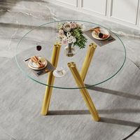 mesa de comedor redonda - mueble de comedor - cristal y metal - dorado 89x89x76cm